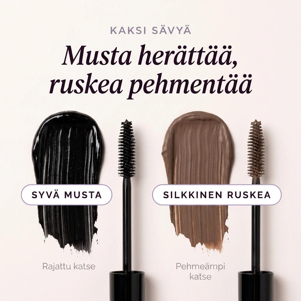 Kaksi sävyä: syvä musta ja silkkinen ruskea